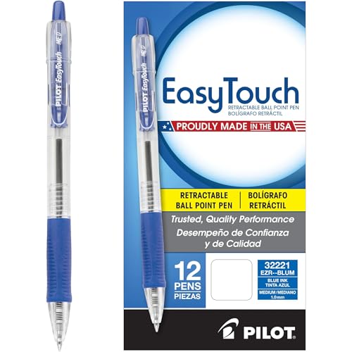 PILOT EasyTouch Refillable & Retractable Ballpoint Pens, Medium Point, Blue Ink, 12-Pack (32221) - Image 1