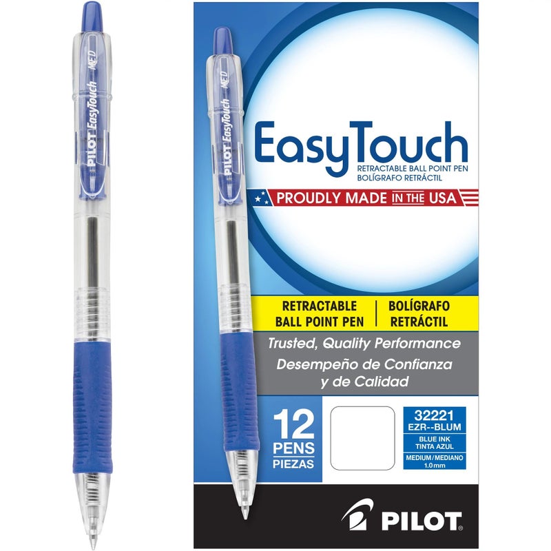 PILOT EasyTouch Refillable & Retractable Ballpoint Pens, Medium Point, Blue Ink, 12-Pack (32221) - Image 3