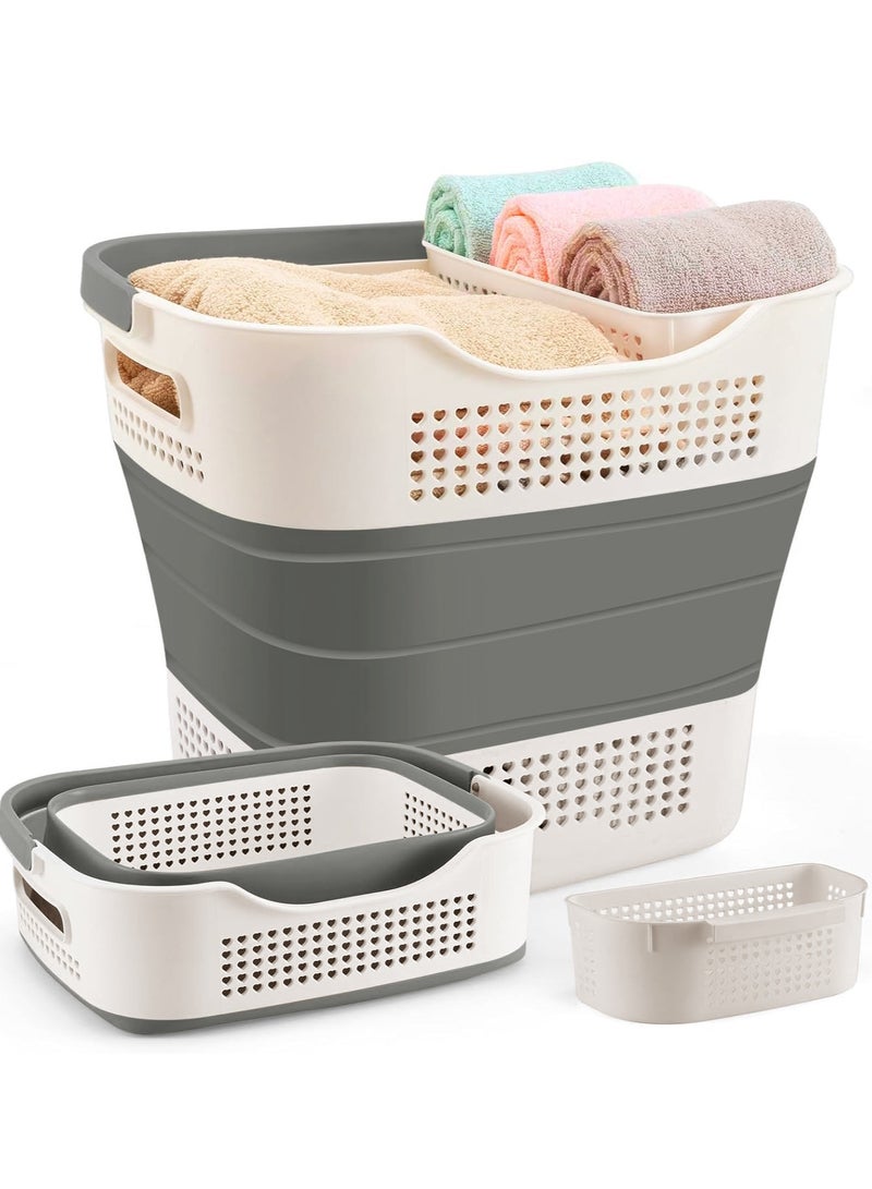 شو وو سلة غسيل قابلة للطي بسعة كبيرة، سلة غسيل قابلة للطي، حاوية تخزين منبثقة، سلة غسيل دلو، تخزين ملابس متعدد الأغراض مع مقابض، سلة مقسمة - Image 1