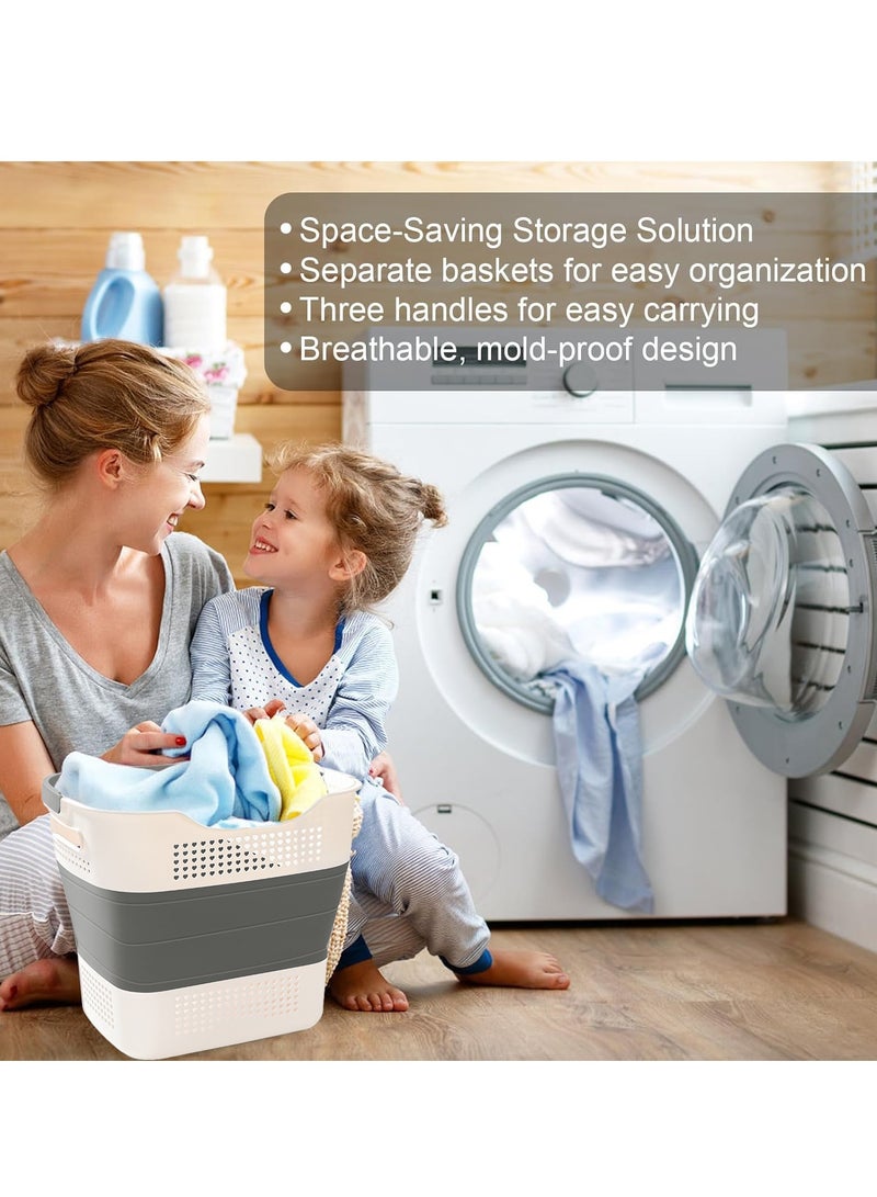 شو وو سلة غسيل قابلة للطي بسعة كبيرة، سلة غسيل قابلة للطي، حاوية تخزين منبثقة، سلة غسيل دلو، تخزين ملابس متعدد الأغراض مع مقابض، سلة مقسمة - Image 2
