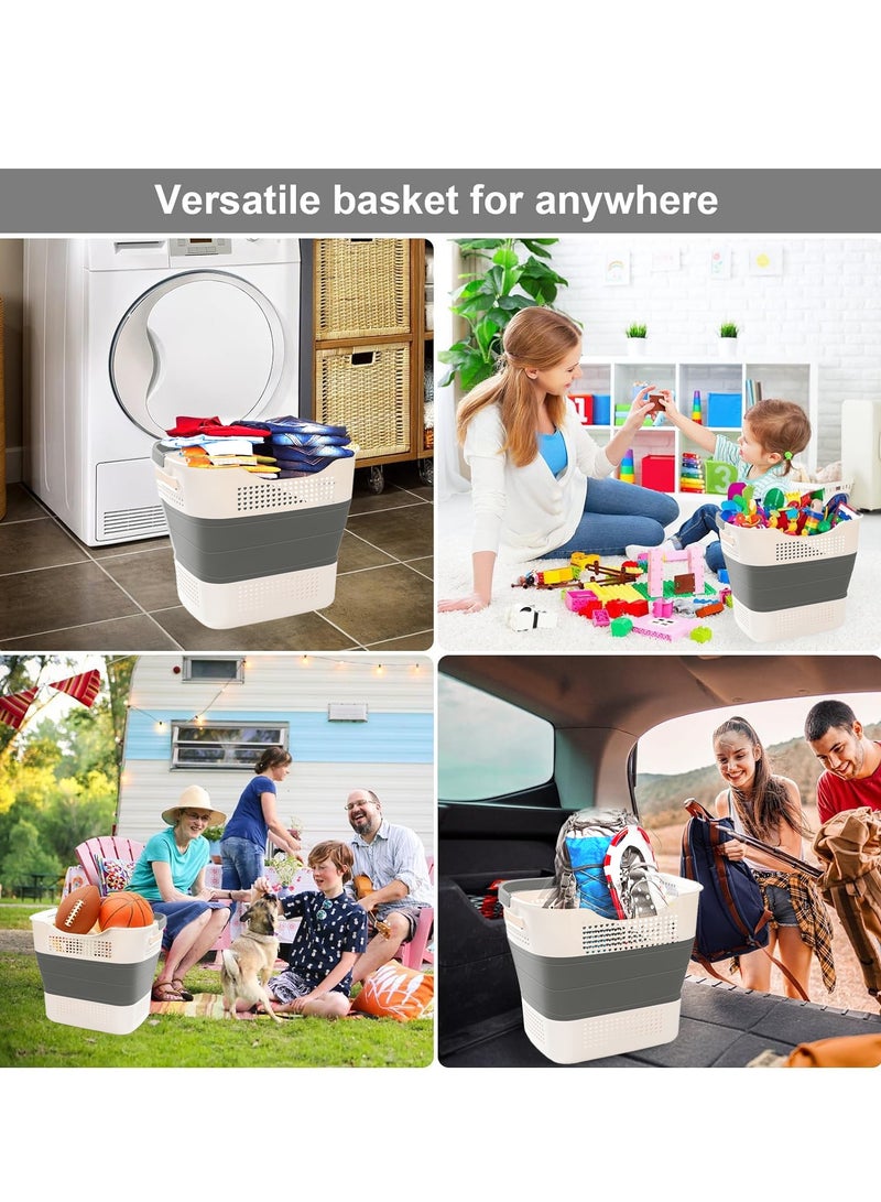 شو وو سلة غسيل قابلة للطي بسعة كبيرة، سلة غسيل قابلة للطي، حاوية تخزين منبثقة، سلة غسيل دلو، تخزين ملابس متعدد الأغراض مع مقابض، سلة مقسمة - Image 5