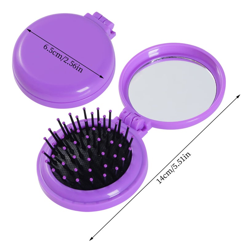 Heliltd 2pcs Folding Travel Mirror Hair Brushes Round Mirror Pocket Hair Brush Portable Mini Pop Up Hair Brushes for Women Girls Wet and Dry Hair - Image 2