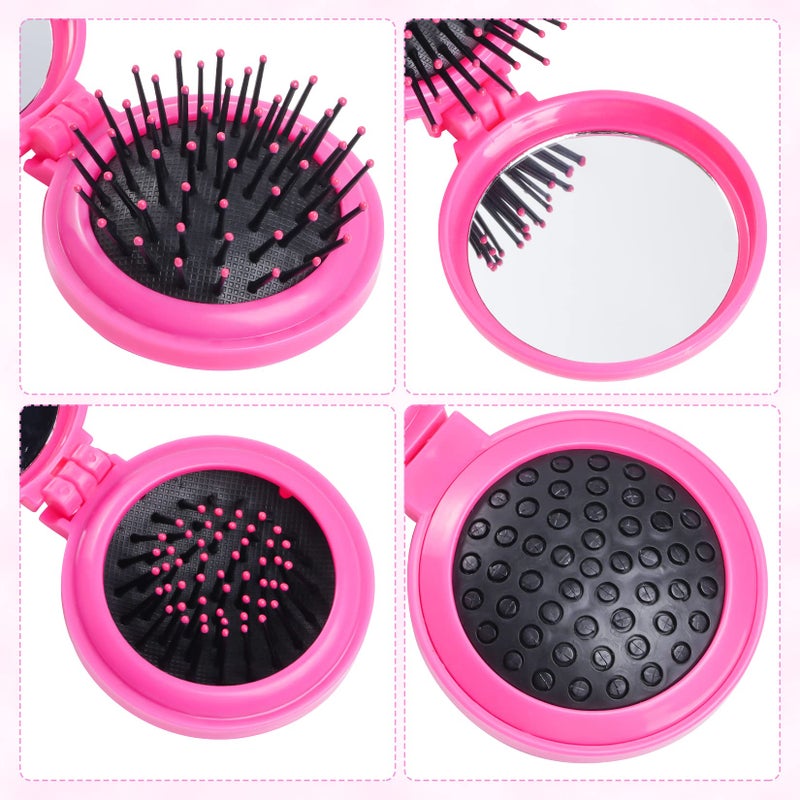Heliltd 2pcs Folding Travel Mirror Hair Brushes Round Mirror Pocket Hair Brush Portable Mini Pop Up Hair Brushes for Women Girls Wet and Dry Hair - Image 3