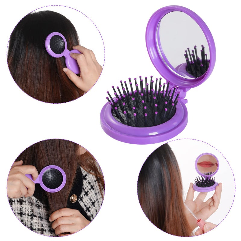 Heliltd 2pcs Folding Travel Mirror Hair Brushes Round Mirror Pocket Hair Brush Portable Mini Pop Up Hair Brushes for Women Girls Wet and Dry Hair - Image 5