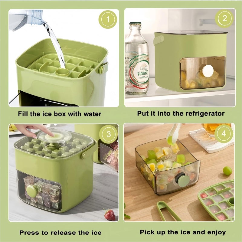 TAREG Ice Cube Tray with Lid & Bin Ice Maker for Freezer Ice Trays Ice Container- Ice Molds for Whiskey, Cocktail, Coffee Drinks, Beer with Ice Tongs Kitchen Gadgets Tools (Green) - Image 5
