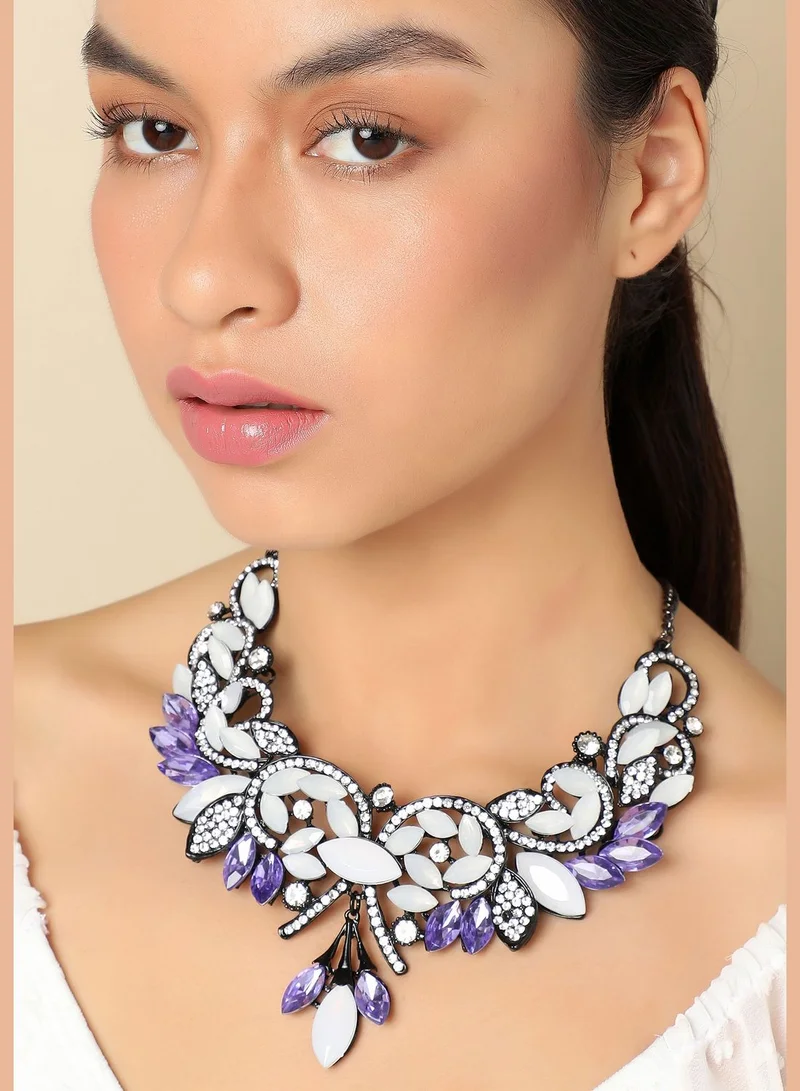 SOHI Trendy Designer Stone Party Necklace and Earring Set For Women