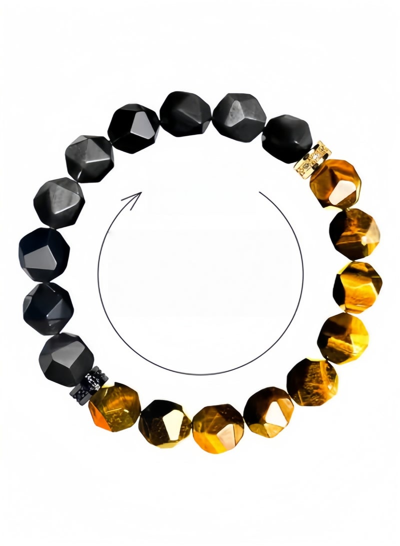 Hiras Tiger's Eye Stone Black Obsidian Bracelet, Hand Chain, Beaded Bracelets for Women and Men, Men Jewelry, Blessing Bracelet, Bringing Good Luck, Health, Courage and Strength, Gifts for Men and Women - Image 1
