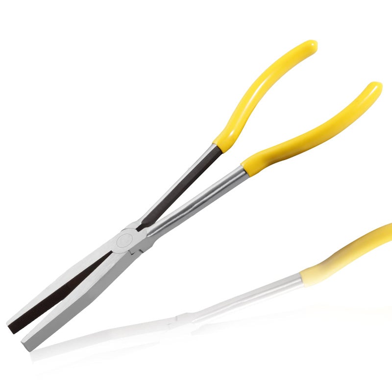 LEONTOOL Long Reach Flat Nose Pliers 11inch Duck Billed Pliers with Serrated Jaws for Automotive Repair Mechanical Work Long Reach Plier for Hard to Reach Narrow Spaces Limited Clearance Areas