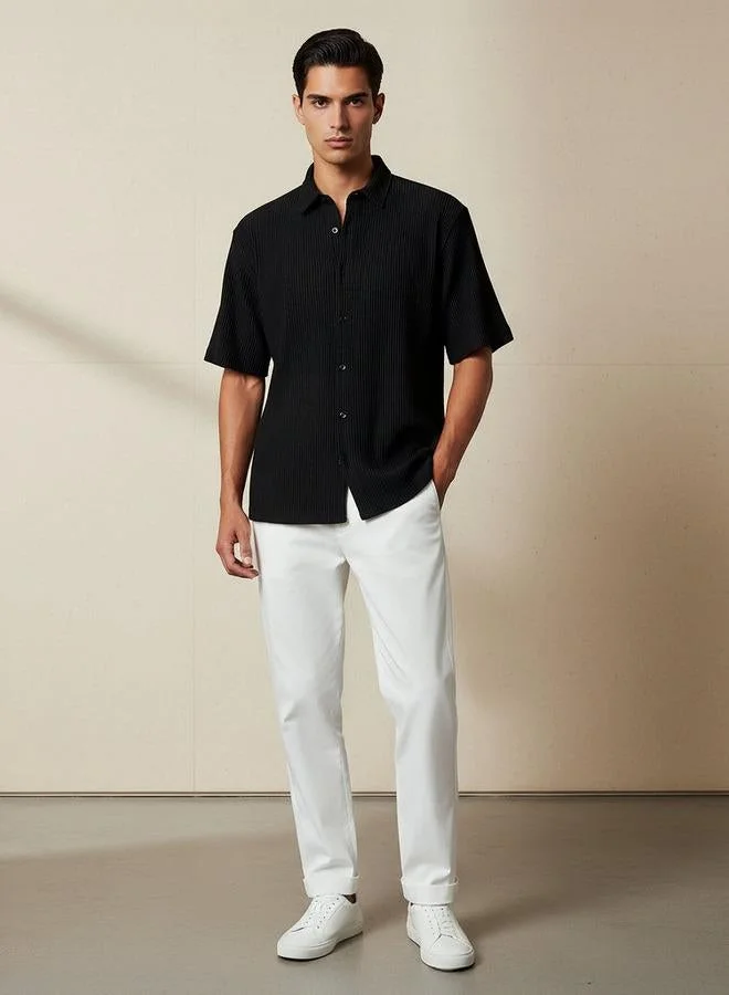 سبلاش فيڤ قميص رجالي قصير الأكمام بياقة مضلعة