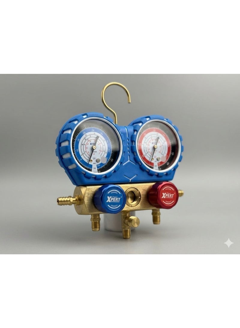 XPERT Manifold Gauge & Hose Set for R410A / R134A / R404A / R22 Car & AC Refrigerant Systems – Professional AC Pressure Gauge Kit with 3 Charging Hoses - Image 1