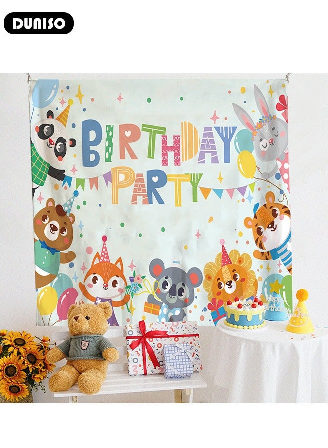 DUNISO Animal Birthday Banner for Kids, Animal Happy Birthday Photography Background, Watercolor Cartoon Animal Birthday Party Backdrop Tapestry, Foldable Animal Theme Background Cloth for Birthday Party Decoration Supplies - Image 5