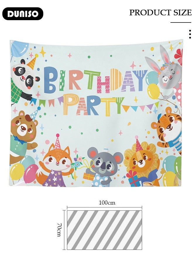 DUNISO Animal Birthday Banner for Kids, Animal Happy Birthday Photography Background, Watercolor Cartoon Animal Birthday Party Backdrop Tapestry, Foldable Animal Theme Background Cloth for Birthday Party Decoration Supplies - Image 4