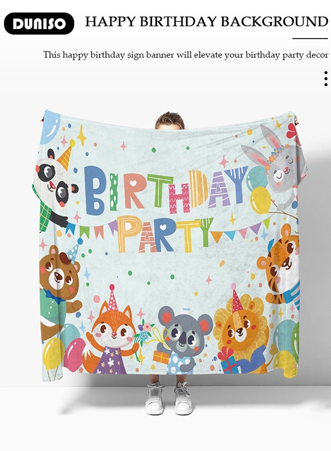 DUNISO Animal Birthday Banner for Kids, Animal Happy Birthday Photography Background, Watercolor Cartoon Animal Birthday Party Backdrop Tapestry, Foldable Animal Theme Background Cloth for Birthday Party Decoration Supplies - Image 3