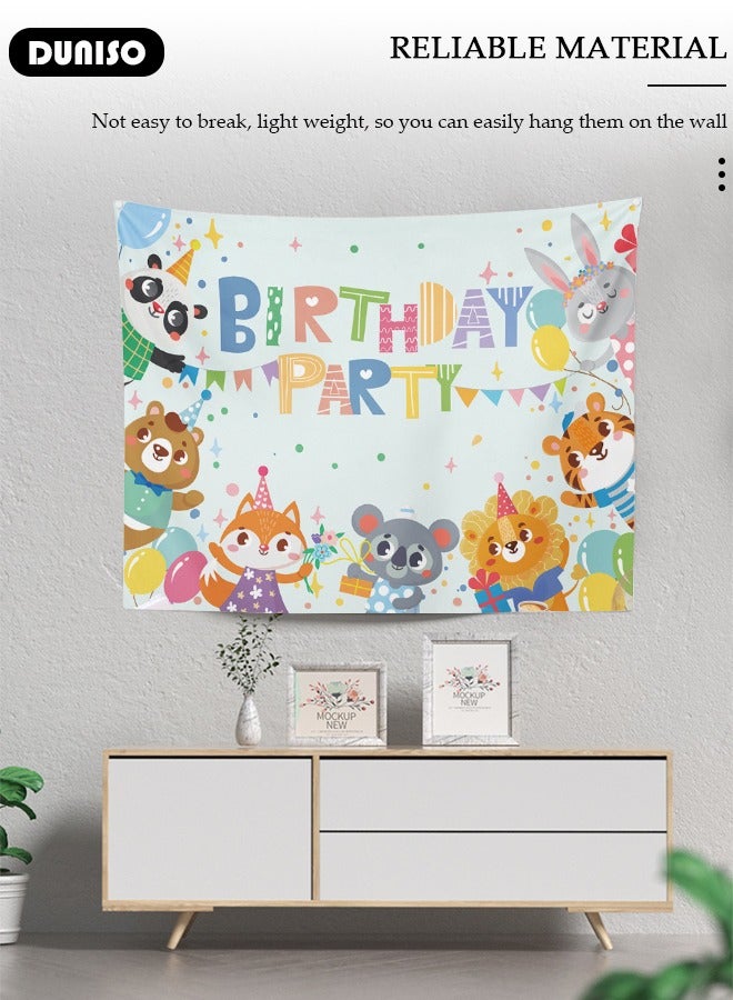 DUNISO Animal Birthday Banner for Kids, Animal Happy Birthday Photography Background, Watercolor Cartoon Animal Birthday Party Backdrop Tapestry, Foldable Animal Theme Background Cloth for Birthday Party Decoration Supplies - Image 2