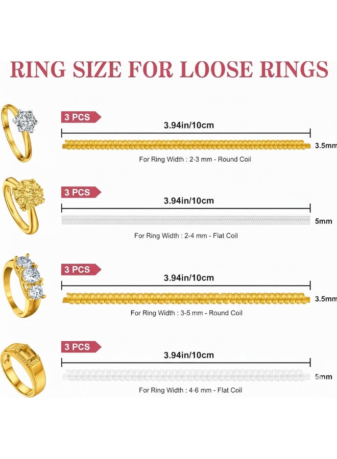Loose Ring Size Adjuster Set – 12 Pieces with 4 Sizes – Gold Transparent Silicone Ring Guard for Women and Men – Adjustable Anti-Slip Ring Tightening Tools – Resize Oversized Rings Without Permanent Alteration – Comfortable and Safe for Daily Use - Image 2