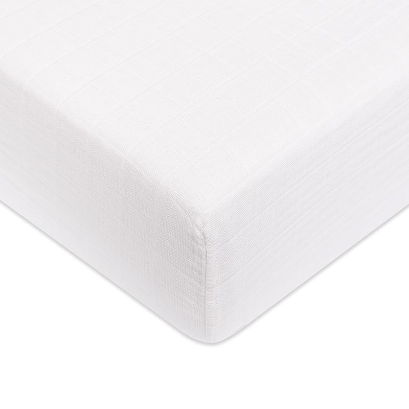 babyletto 100% Organic Cotton Crib Sheet, GOTS-Certified, Fitted 360Â°, Ultra-Soft and Breathable Muslin - Plain White - Image 1