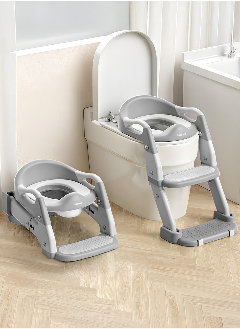 BAYBEE 3 in 1 Wobble Western Toilet Kids Potty Training Seat for Baby with Ladder & 6-Level Height Adjustable | Foldable Baby Potty Seat with Removable Bowl | Kids Toilet Seat | Potty Seat for Kids 1 to 8 years Grey  - Image 1