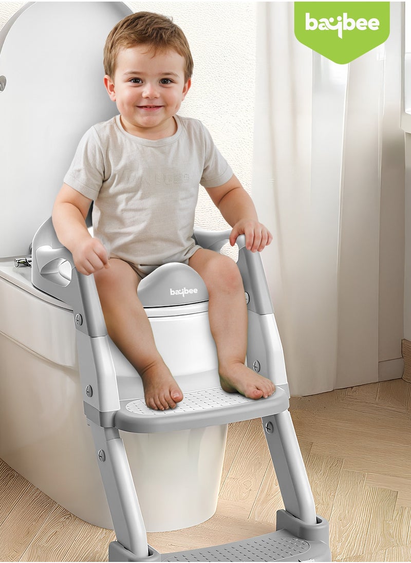 BAYBEE 3 in 1 Wobble Western Toilet Kids Potty Training Seat for Baby with Ladder & 6-Level Height Adjustable | Foldable Baby Potty Seat with Removable Bowl | Kids Toilet Seat | Potty Seat for Kids 1 to 8 years Grey  - Image 2