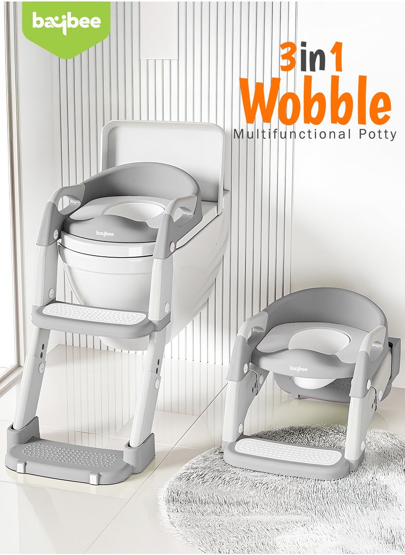 BAYBEE 3 in 1 Wobble Western Toilet Kids Potty Training Seat for Baby with Ladder & 6-Level Height Adjustable | Foldable Baby Potty Seat with Removable Bowl | Kids Toilet Seat | Potty Seat for Kids 1 to 8 years Grey  - Image 3