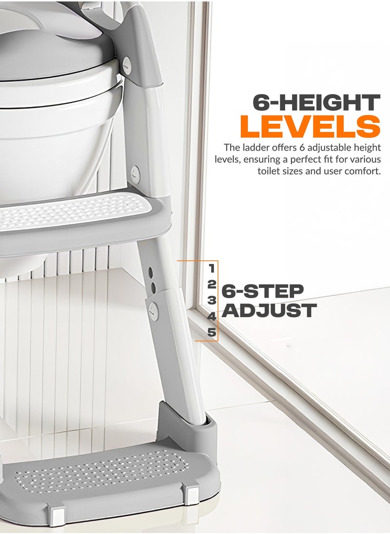 BAYBEE 3 in 1 Wobble Western Toilet Kids Potty Training Seat for Baby with Ladder & 6-Level Height Adjustable | Foldable Baby Potty Seat with Removable Bowl | Kids Toilet Seat | Potty Seat for Kids 1 to 8 years Grey  - Image 4