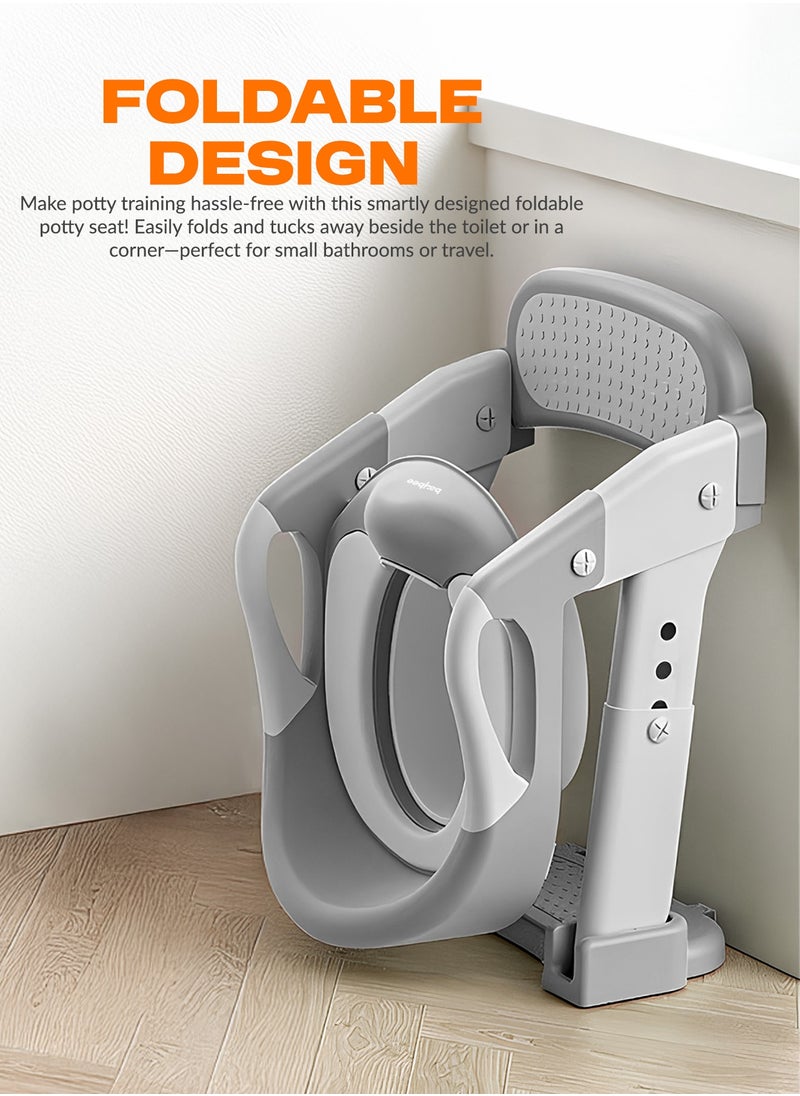 BAYBEE 3 in 1 Wobble Western Toilet Kids Potty Training Seat for Baby with Ladder & 6-Level Height Adjustable | Foldable Baby Potty Seat with Removable Bowl | Kids Toilet Seat | Potty Seat for Kids 1 to 8 years Grey  - Image 5