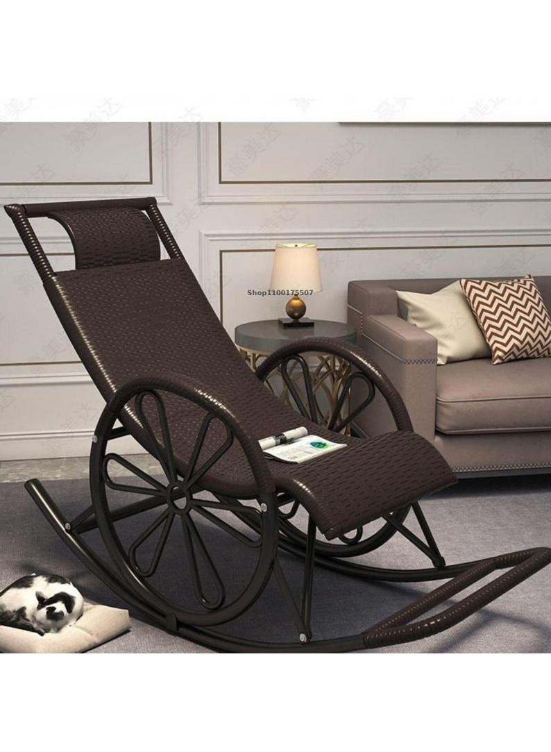 DubaiGallery كرسي هزاز للكبار كرسي متكئ كرسي هزاز للترفيه كرسي هزاز كرسي ترفيهي كرسي كسول كرسي من الخيزران على الشرفة - Image 2