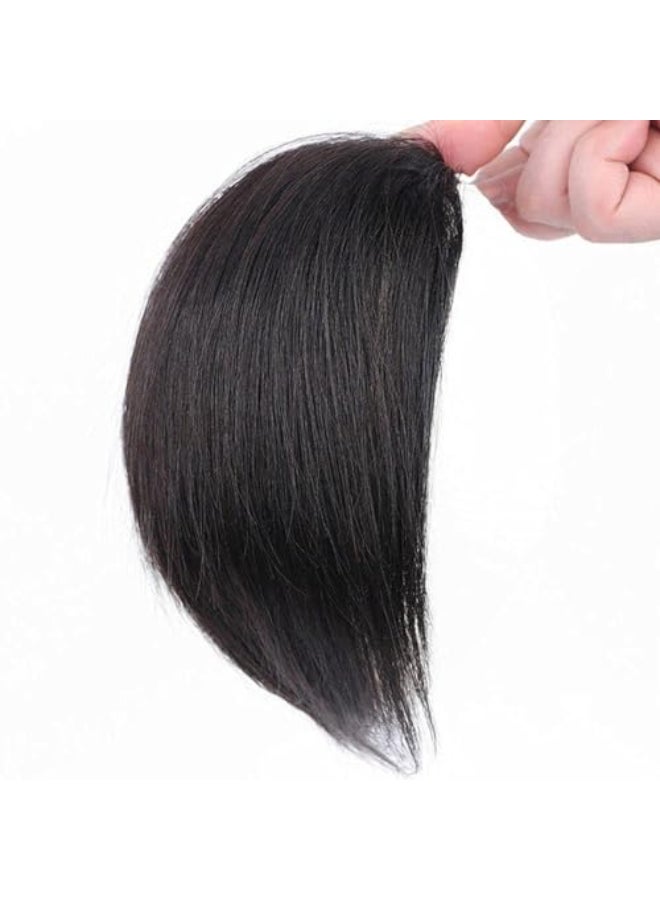 Jowxsx Black Invisible Human Hair Toppers For Women Seamless Clip In Extension Piece Short Fake Fringe Hair Lining of Hair Top Hairpieces for Beauty and Personal Care - Image 3