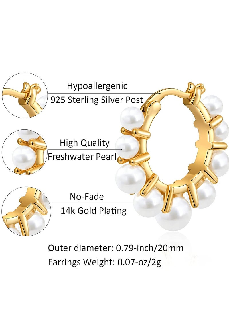 SYOSI Pearl Gold Hoop Earrings for Women, 14K Gold Plated Lightweight Cute Pearl Earrings for Girls - Image 2