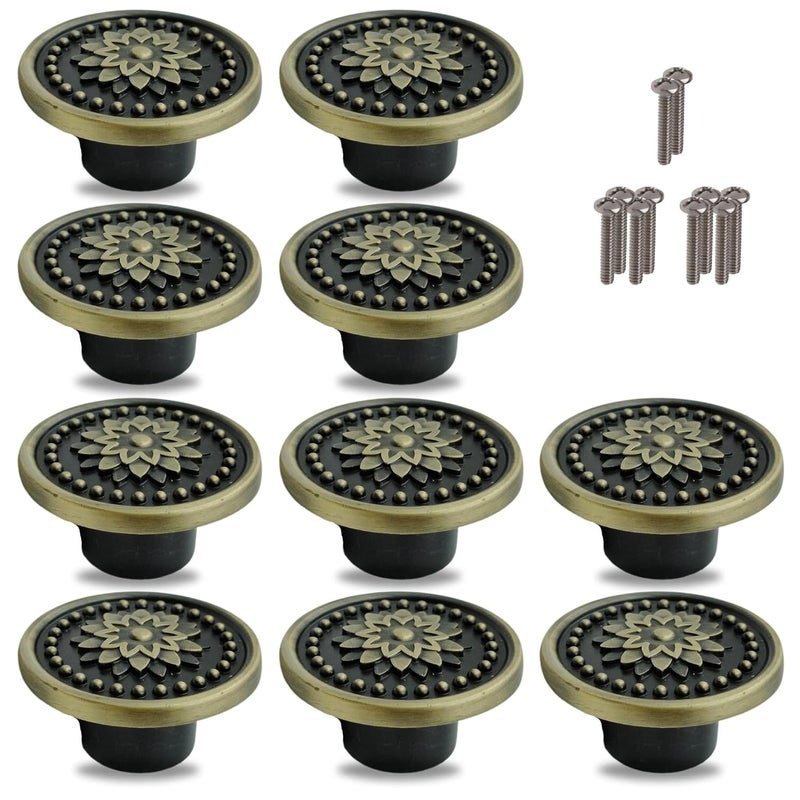 JKC Antique Brass Finish Rajwadi Design Cabinet Knobs Multipurpose Door Handles for Wardrobe Eye Catching Drawer Knobs Knobs for Cabinets Pack of 10