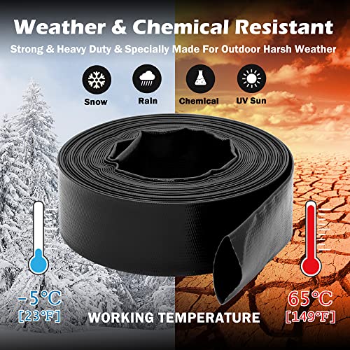 DAVCO 1.5" x 50 ft Extra Heavy Duty Discharge Pool Backwash Hose, Reinforced PVC Lay Flat Water Hose, Weather and Burst Resistant, Best Pool Filter Pump Hose & Drain Pool Hose, Black - Image 4