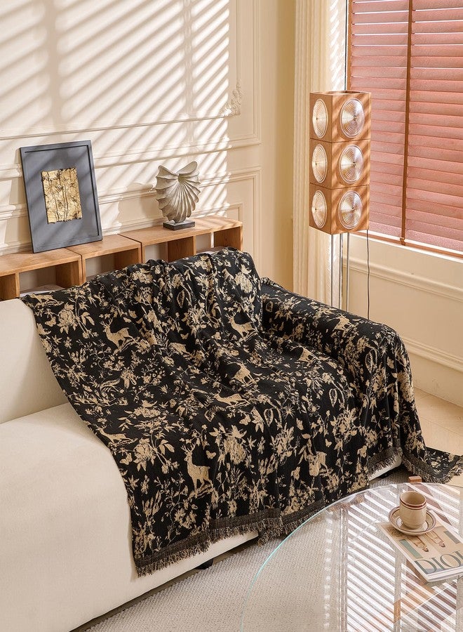 DREAMINGO Black Vintage Couch Cover Botanical Deer Jacquard Sofa Covers for 2 Cushion Couch Washable Chenille Furniture Protector Throw Slipcovers for Loveseat Sectional, Large 71"x118" - Image 3