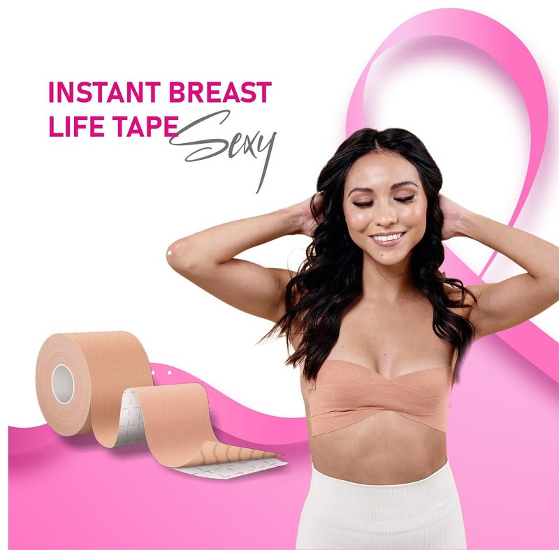AKRIZA Boob Tape kit - Instant Boob Lift Tape with 10 Reusable Nipple Pasties, 36 Double Sided Fashion Strips for Cloth and 1 Pair Silicone Nipple Cover for Women (Biege) - Image 3