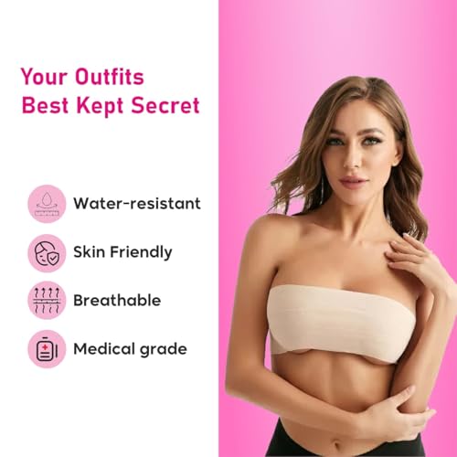 AKRIZA Boob Tape kit - Instant Boob Lift Tape with 10 Reusable Nipple Pasties, 36 Double Sided Fashion Strips for Cloth and 1 Pair Silicone Nipple Cover for Women (Biege) - Image 4