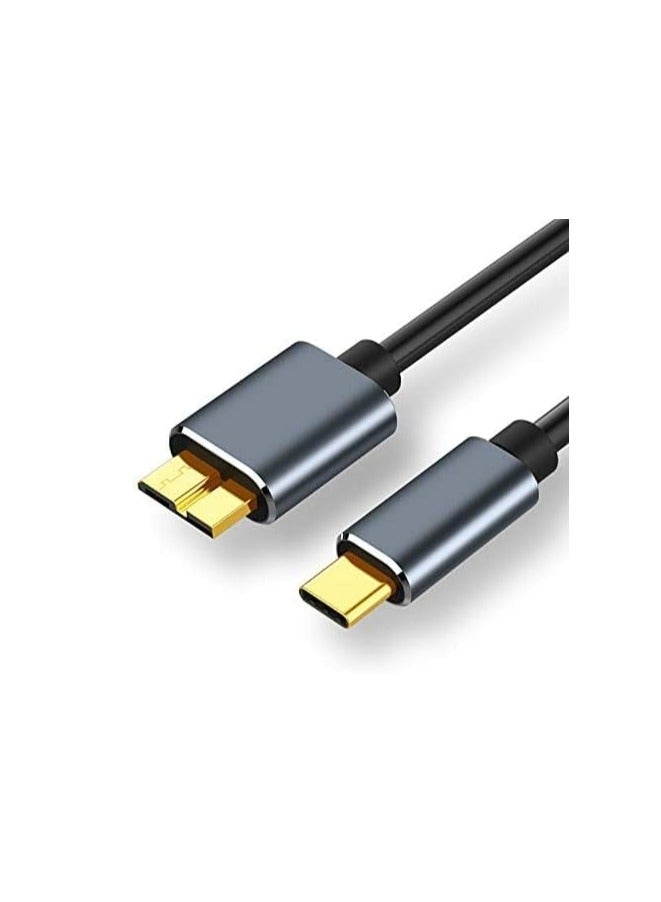 كابل USB مايكرو B الى USB نوع C، سلك نقل بيانات سريع 5 جيجابايت في الثانية 3 امبير للشحن السريع متوافق مع ماك بوك وايباد وجالكسي S24 واللابتوب والقرص الصلب الخارجي - سلك نايلون اسود  بطول1متر/ - Image 1