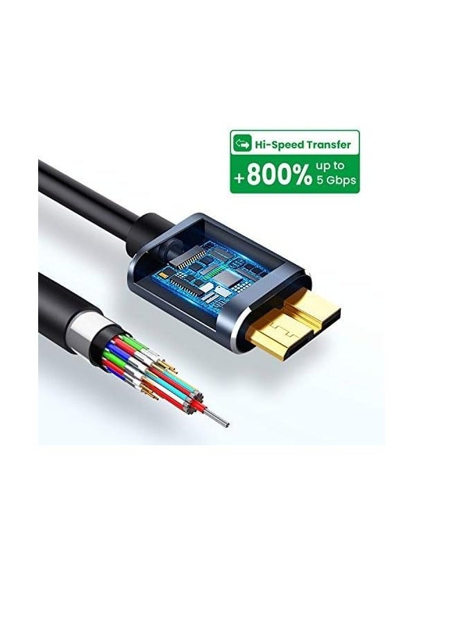 كابل USB مايكرو B الى USB نوع C، سلك نقل بيانات سريع 5 جيجابايت في الثانية 3 امبير للشحن السريع متوافق مع ماك بوك وايباد وجالكسي S24 واللابتوب والقرص الصلب الخارجي - سلك نايلون اسود  بطول1متر/ - Image 2