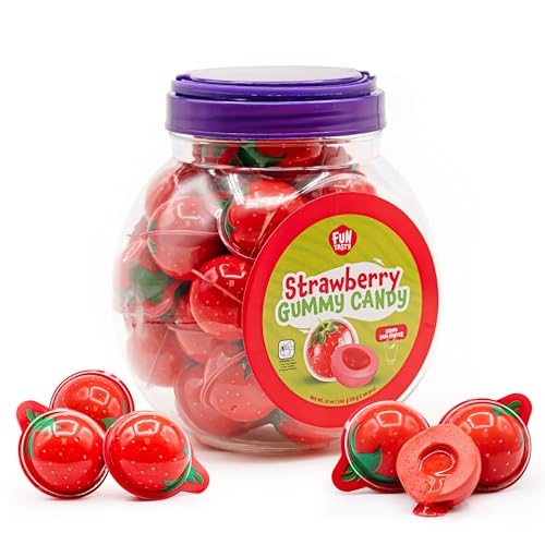FUNTASTY Strawberry Gummy Candy  30 Count  19 Oz Jar  Jelly Filled Gummies  Individually Wrapped Gummy Balls Candy  Party Favor Candy for Goodie Bags  Fun Treats - Image 1