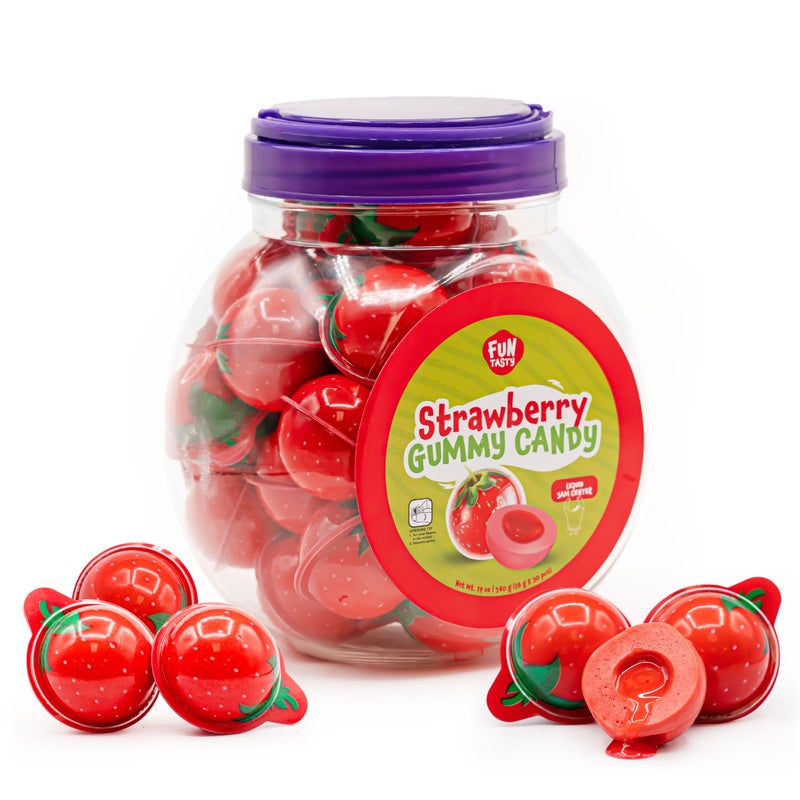 FUNTASTY Strawberry Gummy Candy  30 Count  19 Oz Jar  Jelly Filled Gummies  Individually Wrapped Gummy Balls Candy  Party Favor Candy for Goodie Bags  Fun Treats - Image 3