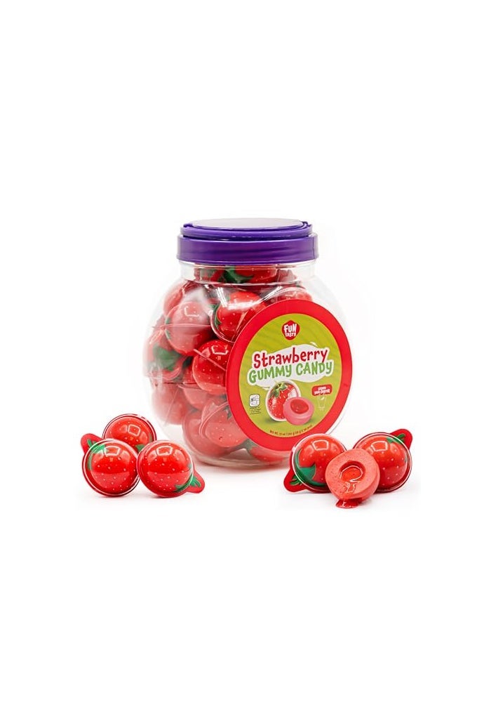 FUNTASTY Strawberry Gummy Candy  30 Count  19 Oz Jar  Jelly Filled Gummies  Individually Wrapped Gummy Balls Candy  Party Favor Candy for Goodie Bags  Fun Treats - Image 1