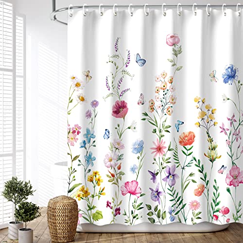 LIVILAN Floral Shower Curtain for Bathroom - Watercolor Plant Design with 12 Hooks, Pretty Wildflower Pattern, Decorative Machine Washable, 72" W x 72" H - Image 3
