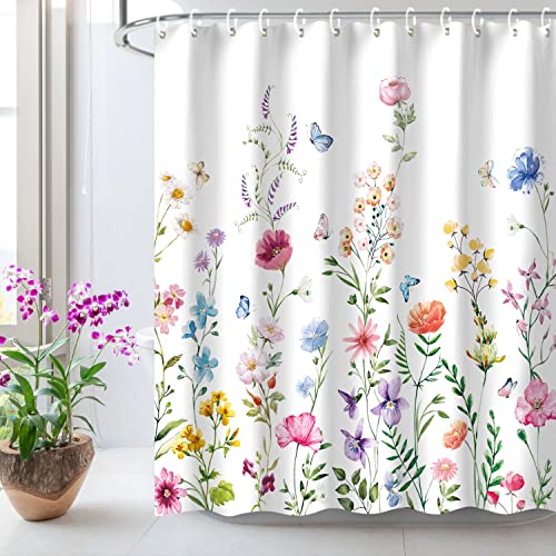 LIVILAN Floral Shower Curtain for Bathroom - Watercolor Plant Design with 12 Hooks, Pretty Wildflower Pattern, Decorative Machine Washable, 72" W x 72" H - Image 2