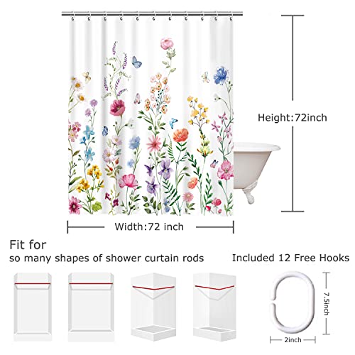 LIVILAN Floral Shower Curtain for Bathroom - Watercolor Plant Design with 12 Hooks, Pretty Wildflower Pattern, Decorative Machine Washable, 72" W x 72" H - Image 4