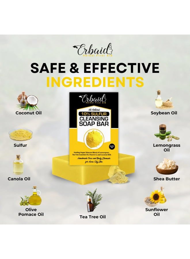 Erbaid (118ml (Pack of 1)) - 10% Sulphur Soap Cleansing Bar for Face & Body - All Natural Facial Cleanser for Acne, Oily Skin - Healing Skincare Blend of Lemongrass, Tea Tree Essential Oil, Vitamin E, Coc... - Image 5