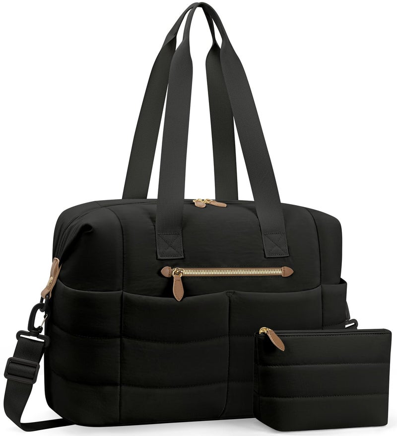 Tuwubi Travel Duffel Bag Puffer Gym Bag for Women Lightweight Weekender Overnight Bags Carry On Tote For Spirit Airlines Personal Item Bags with Toiletry PouchBlack M - Image 2