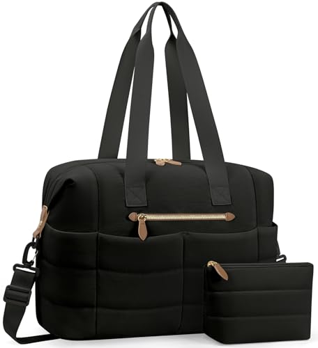Tuwubi Travel Duffel Bag Puffer Gym Bag for Women Lightweight Weekender Overnight Bags Carry On Tote For Spirit Airlines Personal Item Bags with Toiletry PouchBlack M - Image 1