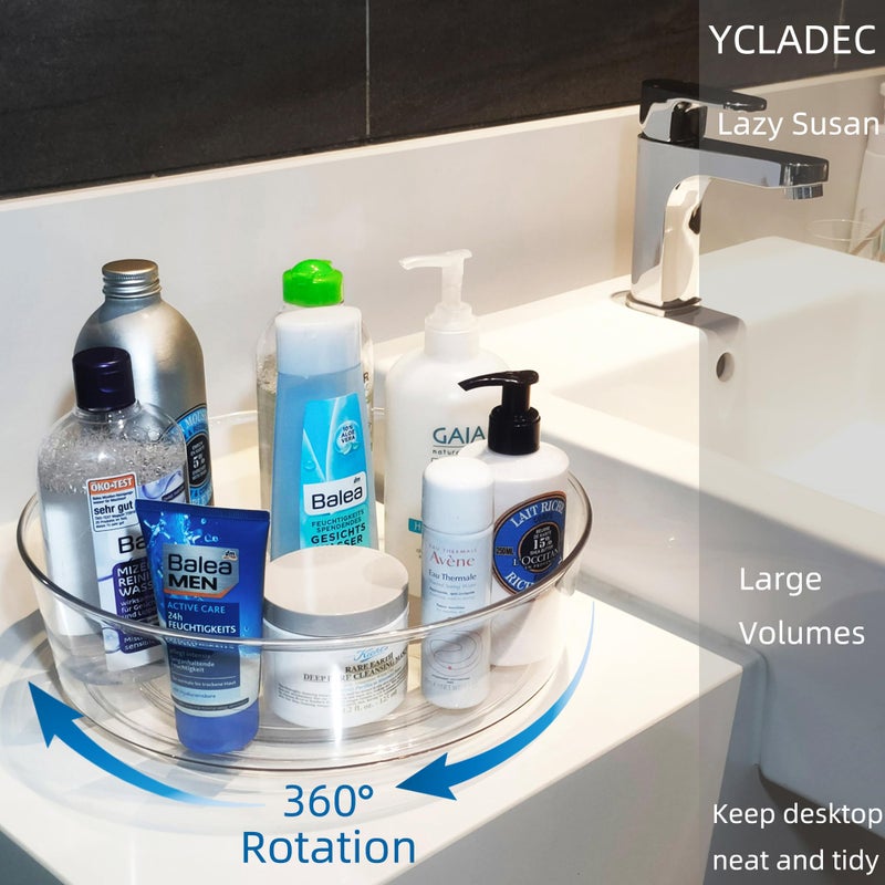 Ycladec 4 عبوات من Lazy Susan مقاس 11.5 بوصة منظم القرص الدوار وصناديق تخزين حاوية التوابل وخزانة التوابل الدوارة لمخزن المطبخ وحامل مجوهرات الحمام الشفاف - Image 2