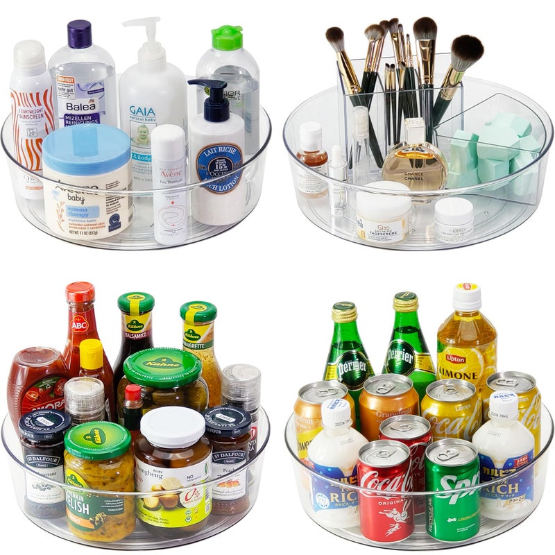 Ycladec 4 عبوات من Lazy Susan مقاس 11.5 بوصة منظم القرص الدوار وصناديق تخزين حاوية التوابل وخزانة التوابل الدوارة لمخزن المطبخ وحامل مجوهرات الحمام الشفاف - Image 1