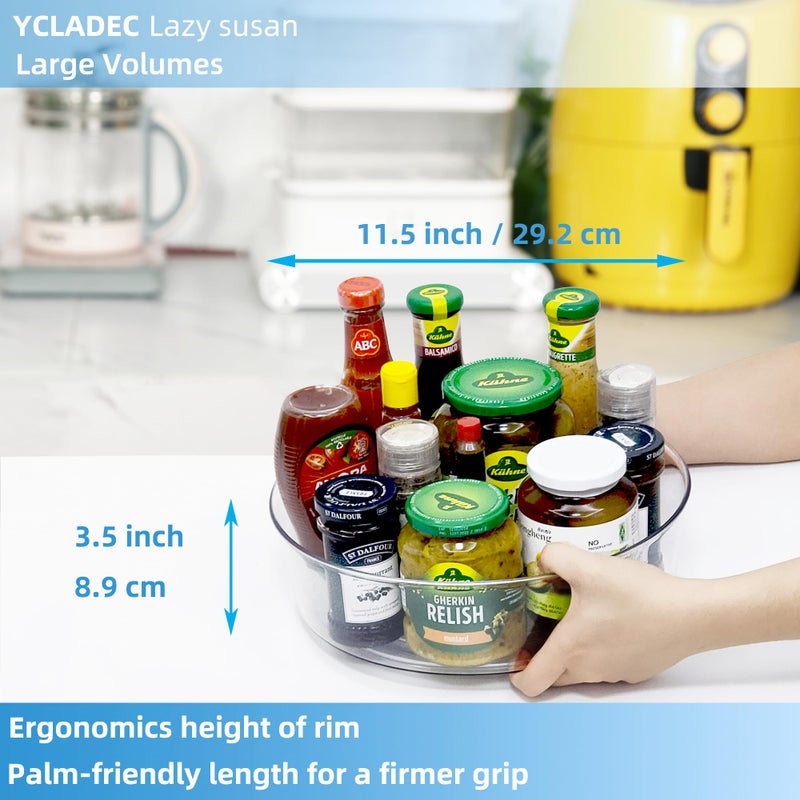 Ycladec 4 عبوات من Lazy Susan مقاس 11.5 بوصة منظم القرص الدوار وصناديق تخزين حاوية التوابل وخزانة التوابل الدوارة لمخزن المطبخ وحامل مجوهرات الحمام الشفاف - Image 4