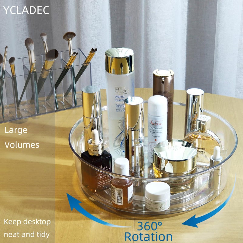 Ycladec 4 عبوات من Lazy Susan مقاس 11.5 بوصة منظم القرص الدوار وصناديق تخزين حاوية التوابل وخزانة التوابل الدوارة لمخزن المطبخ وحامل مجوهرات الحمام الشفاف - Image 5