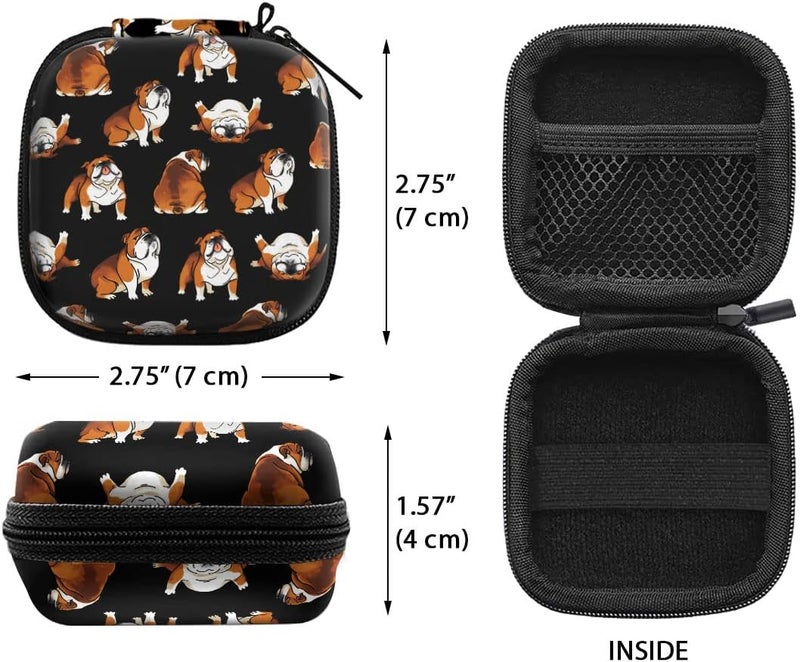 WIRESTER Portable Wireless Headphone Case, Earphone Storage Bag Carrying Case, Earbud Holder with Black Carabiner Compatible with Apple Airpods - English Bulldog Funny Playful Postures Black - Image 2