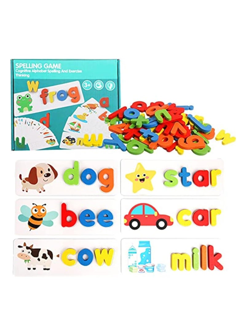 See and Spelling Learning Word Toy, Matching Letter Games Sight Word Flash Cards Montessori Wooden Educational Toys Gifts for Preschool Kindergarten Kids Boys Girls 3 4 5 Years Old - Image 1